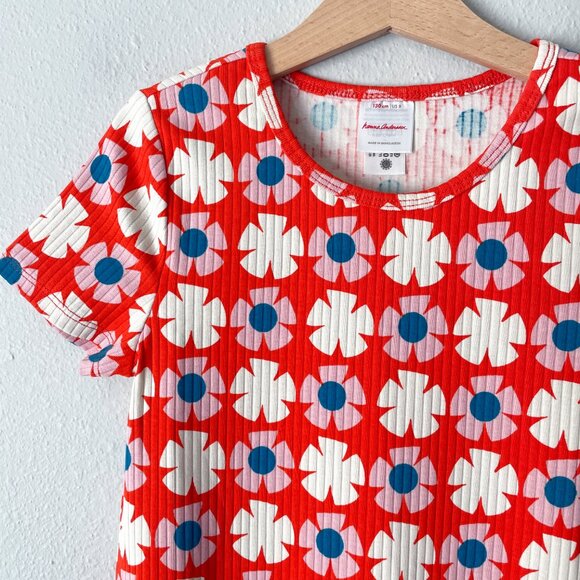 Hanna Andersson Drop Needle Rib Dress Far Out Flowers on Orange Spice 8 (130) - Picture 4 of 8